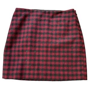 Madewell Red And Black Buffalo Check Pattern Wool Blend Mini Skirt Size 6